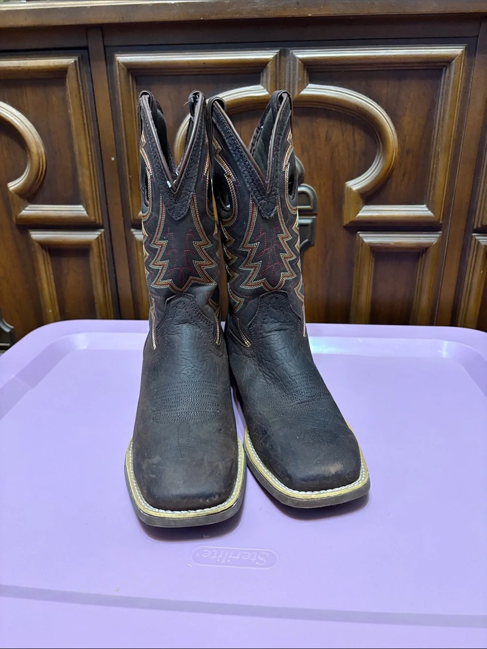 Durango Kids Dark Brown Western Pull-On Boots with Contrast Stitching